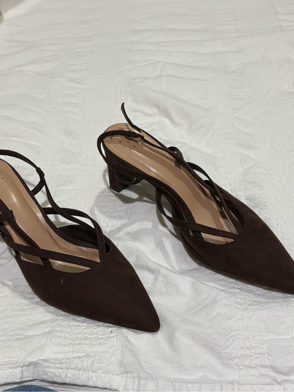 a new day Dark Brown Pointed Toe Slingback Heels